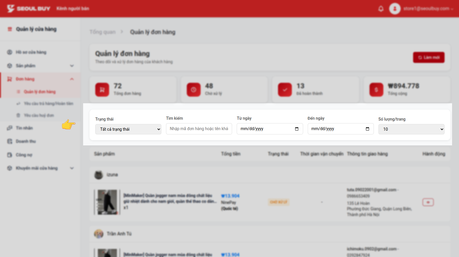 Bộ lọc đơn hàng