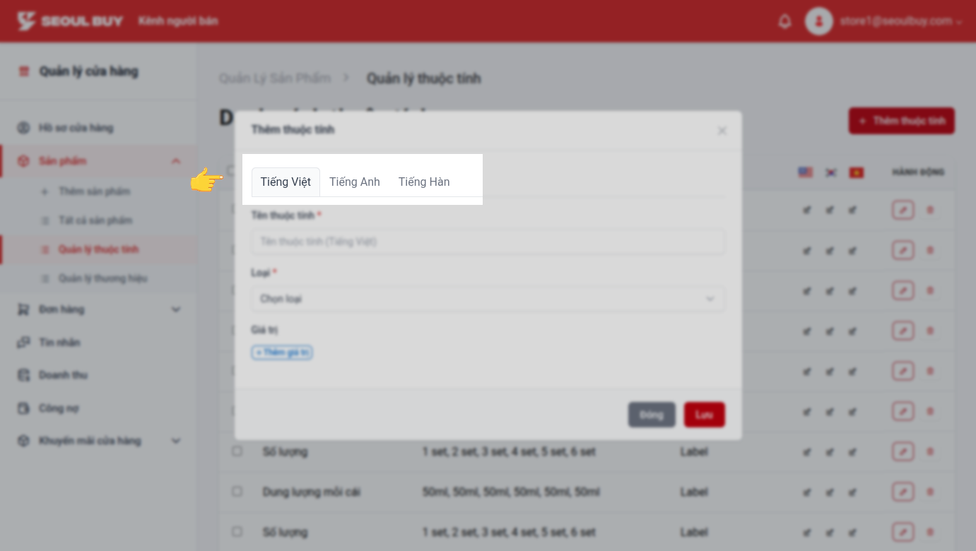 Tab ngôn ngữ thuộc tính